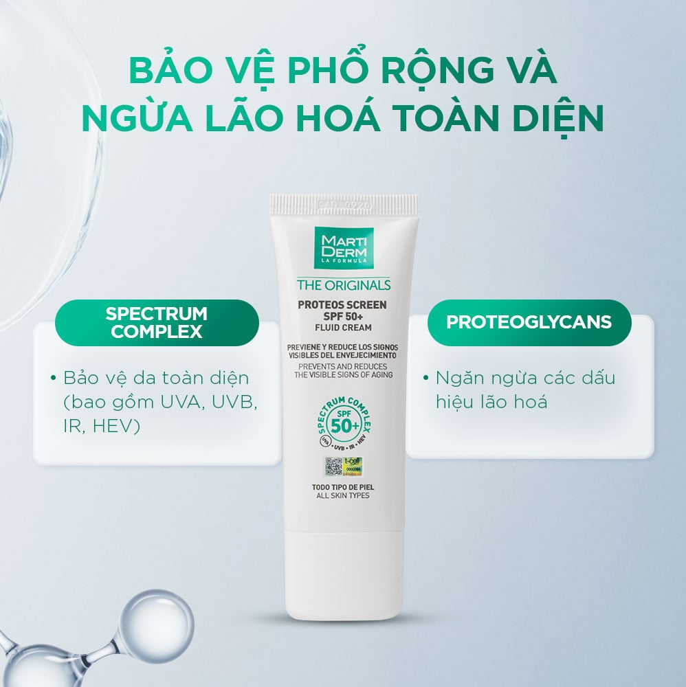 MartiDerm The Originals Proteos Screen SPF50+ Fluid Cream - Kem chống nắng phổ rộng 40ml