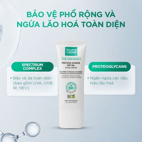 MartiDerm The Originals Proteos Screen SPF50+ Fluid Cream - Kem chống nắng phổ rộng 40ml