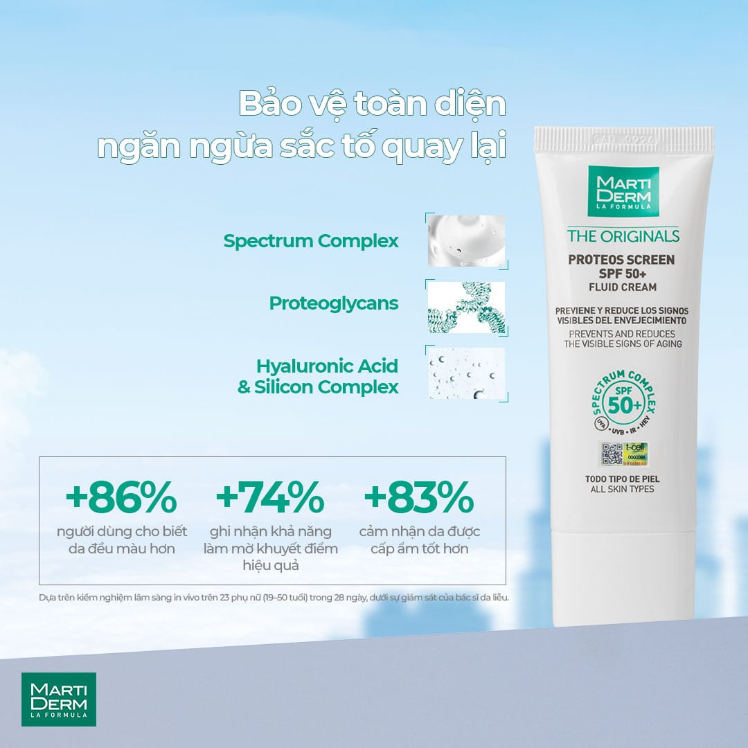 MartiDerm The Originals Proteos Screen SPF50+ Fluid Cream - Kem chống nắng phổ rộng 40ml