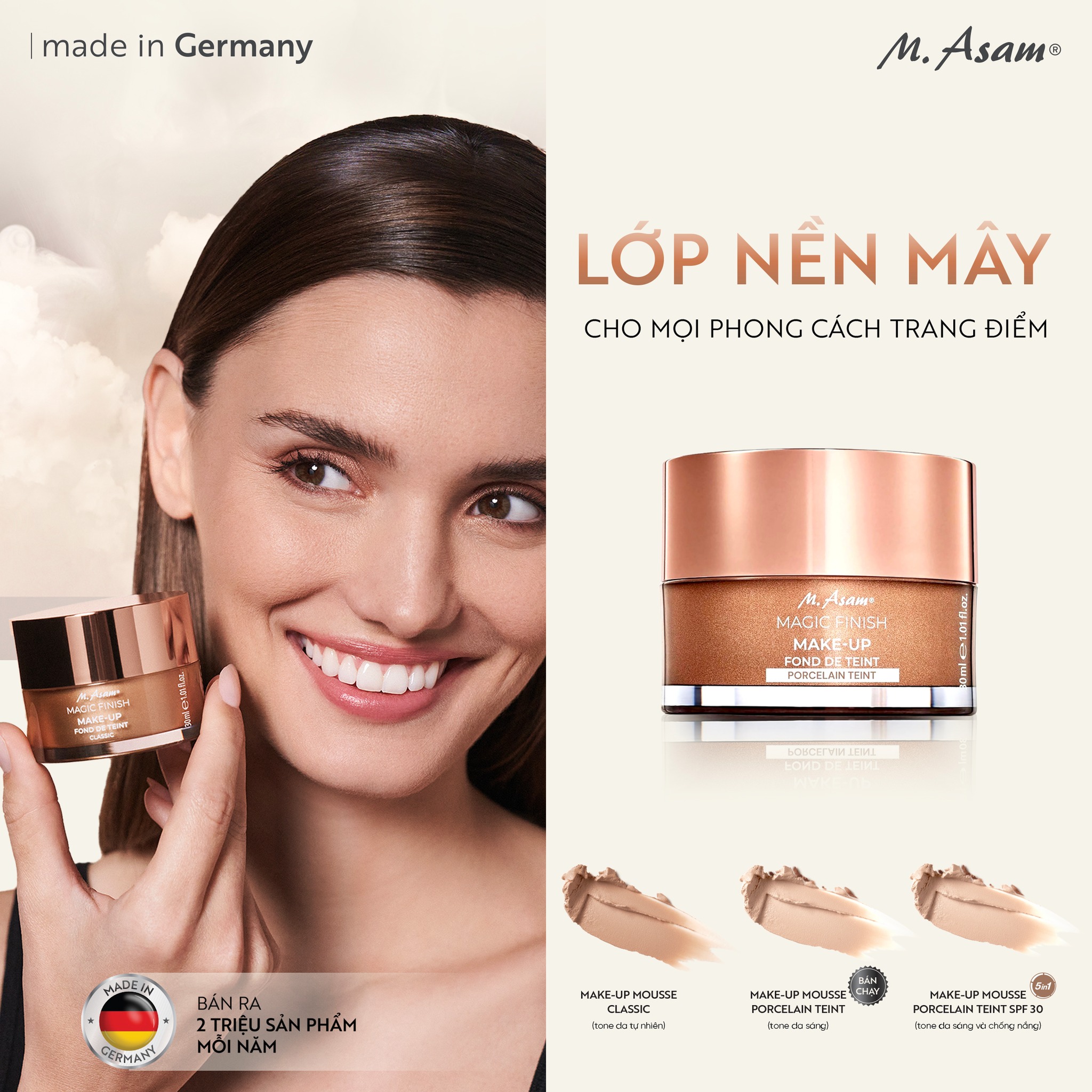 M. Asam Magic Finish Make-Up Mousse Kem Nền Mây 30ml