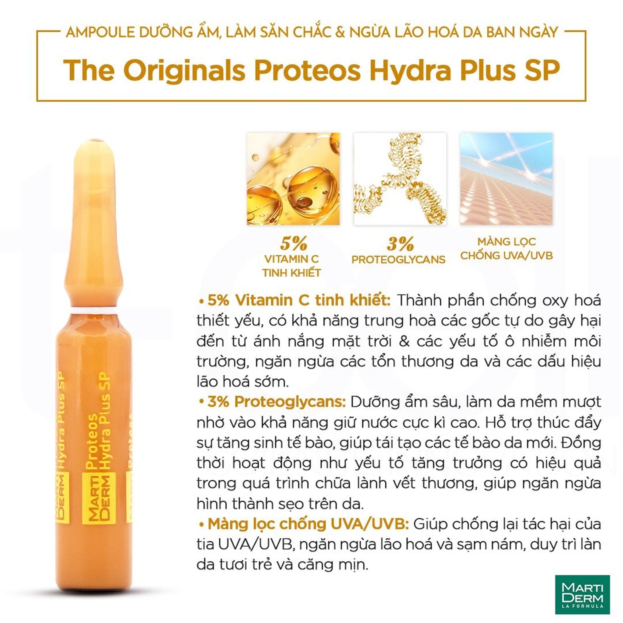 [ Mẫu Mới ] Martiderm The Originals Proteos Hydra Plus SP - Ampoule Dưỡng Ẩm, Làm Săn Chắc & Ngừa Lão Hoá Da Ban Ngày