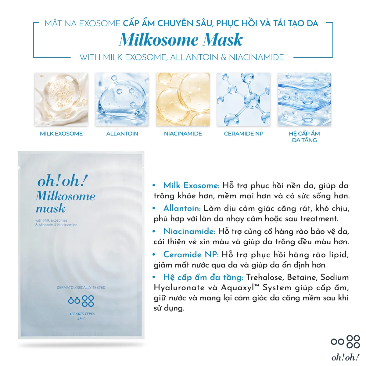 Oh!Oh! Milkosome Mask - Mặt Nạ Exosome Cấp Ẩm Chuyên Sâu, Phục Hồi Và Tái Tạo Da