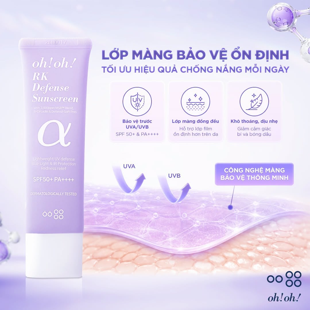 Oh!Oh! RK Defense Sunscreen - Kem Chống Nắng Phổ Rộng Mỏng Nhẹ, Khô Thoáng Và Chống Lão Hóa 45g