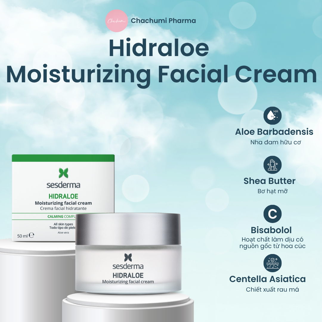 Sesderma Hidraloe Moisturizing Facial Cream 50ml – Kem Dưỡng Ẩm Làm Dịu, Phục Hồi Da Nhạy Cảm