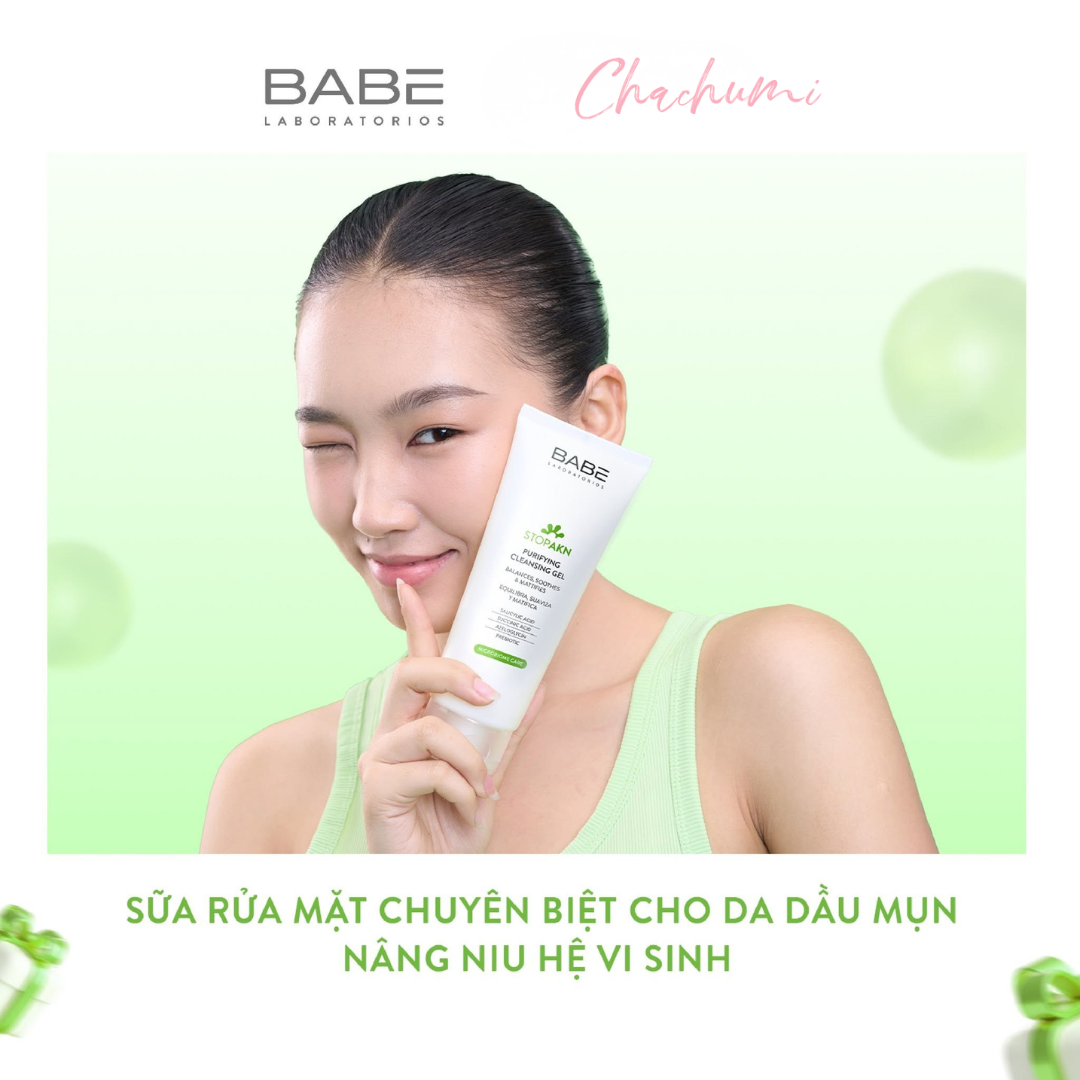 Sữa Rửa Mặt BABE Stop AKN Purifying Cleansing Gel Cho Da Dầu Mụn