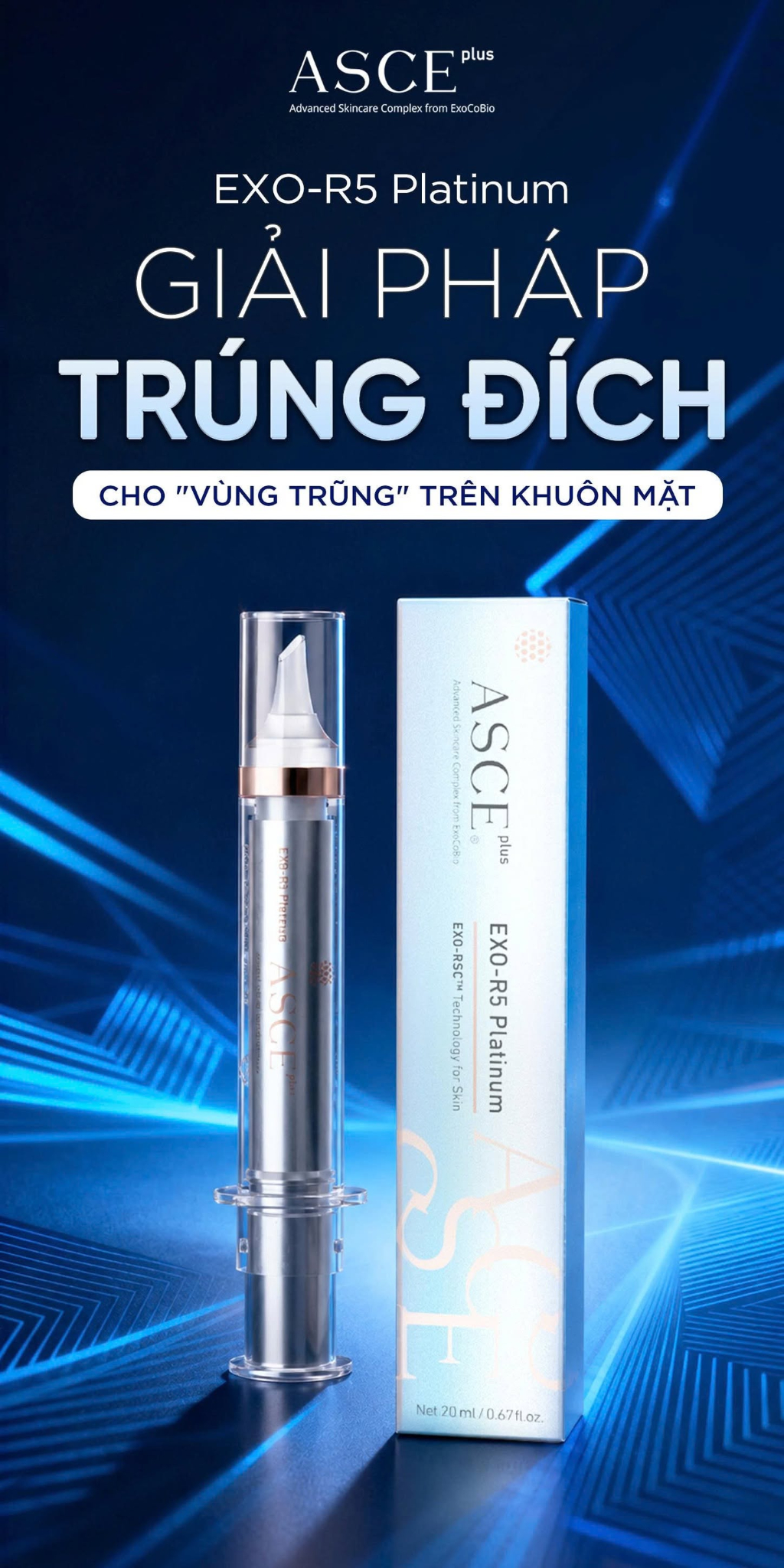 ASCE plus EXO-R5 Platinum Tinh Chất Exosome Làm Sáng, Làm Mịn, Tăng Độ Đàn Hồi, Chống Lão Hoá Da 20ml