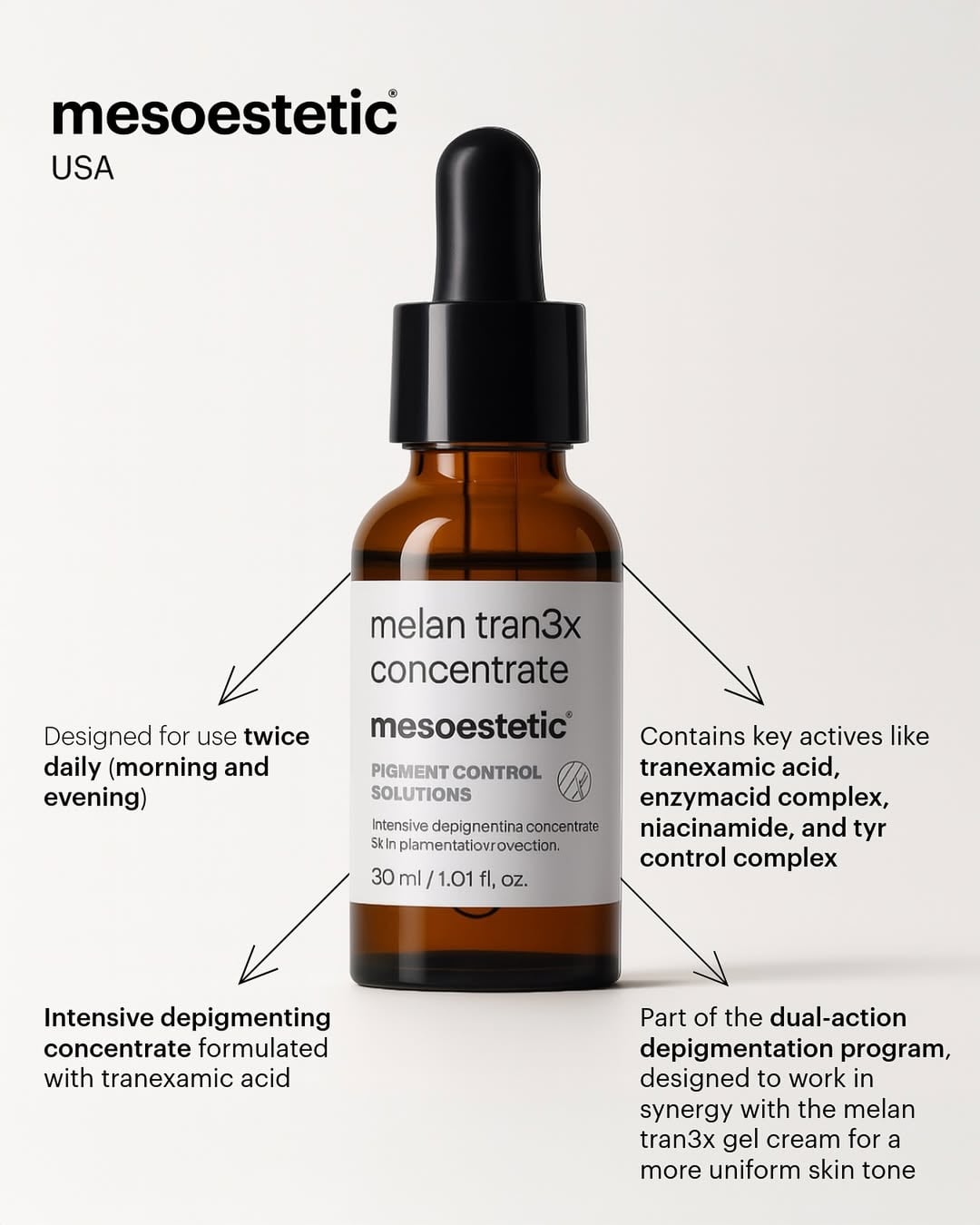 Mesoestetic Melan Tran3x Concentrate Serum - Tinh Chất Hỗ Trợ Làm Sáng Và Đều Màu Da 30ml