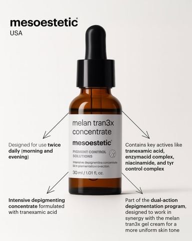 Mesoestetic Melan Tran3x Concentrate Serum - Tinh Chất Hỗ Trợ Làm Sáng Và Đều Màu Da 30ml