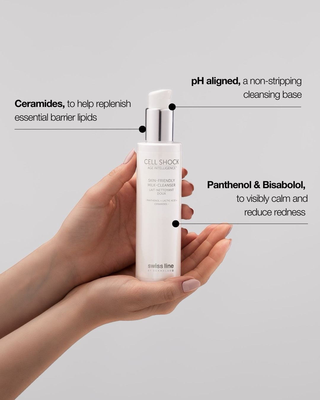 Swissline Cell Shock Age Intelligence Skin-Friendly Milk-Cleanser - Sữa Rữa Mặt Cấp Ẩm Không Bọt, Ổn Định PH, Êm Dịu Cho Da Nhạy Cảm, Mẩn Đỏ, Thiếu Nước  150ml