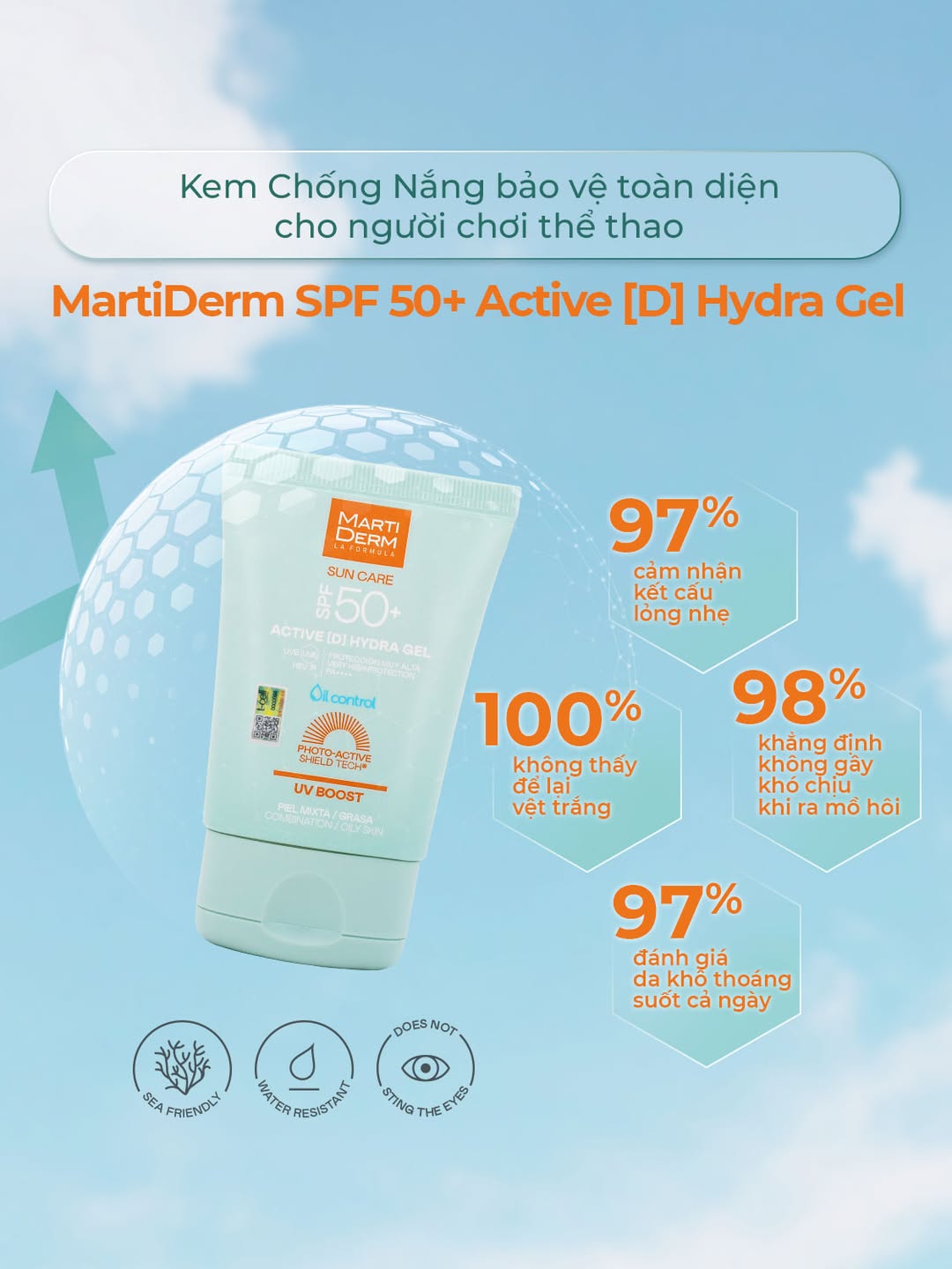 MartiDerm SPF 50+ Active [D] Hydra Gel - Kem Chống Nắng Bảo Vệ Toàn Diện Cho Người Chơi Thể Thao 50ml