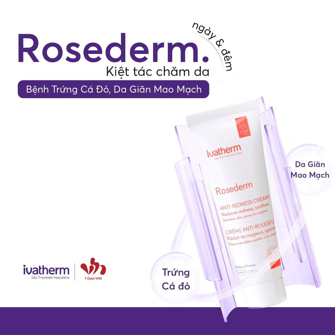 Ivatherm Rosederm Anti-Redness Cream- Kem Dưỡng Làm Dịu, Giảm Mẩn Đỏ Dành Cho Da Nhạy Cảm 30ml