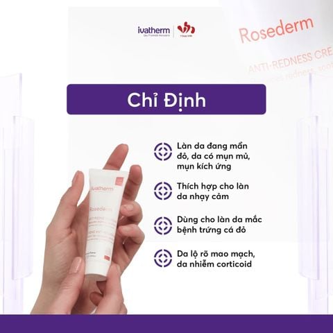 Ivatherm Rosederm Anti-Redness Cream- Kem Dưỡng Làm Dịu, Giảm Mẩn Đỏ Dành Cho Da Nhạy Cảm 30ml