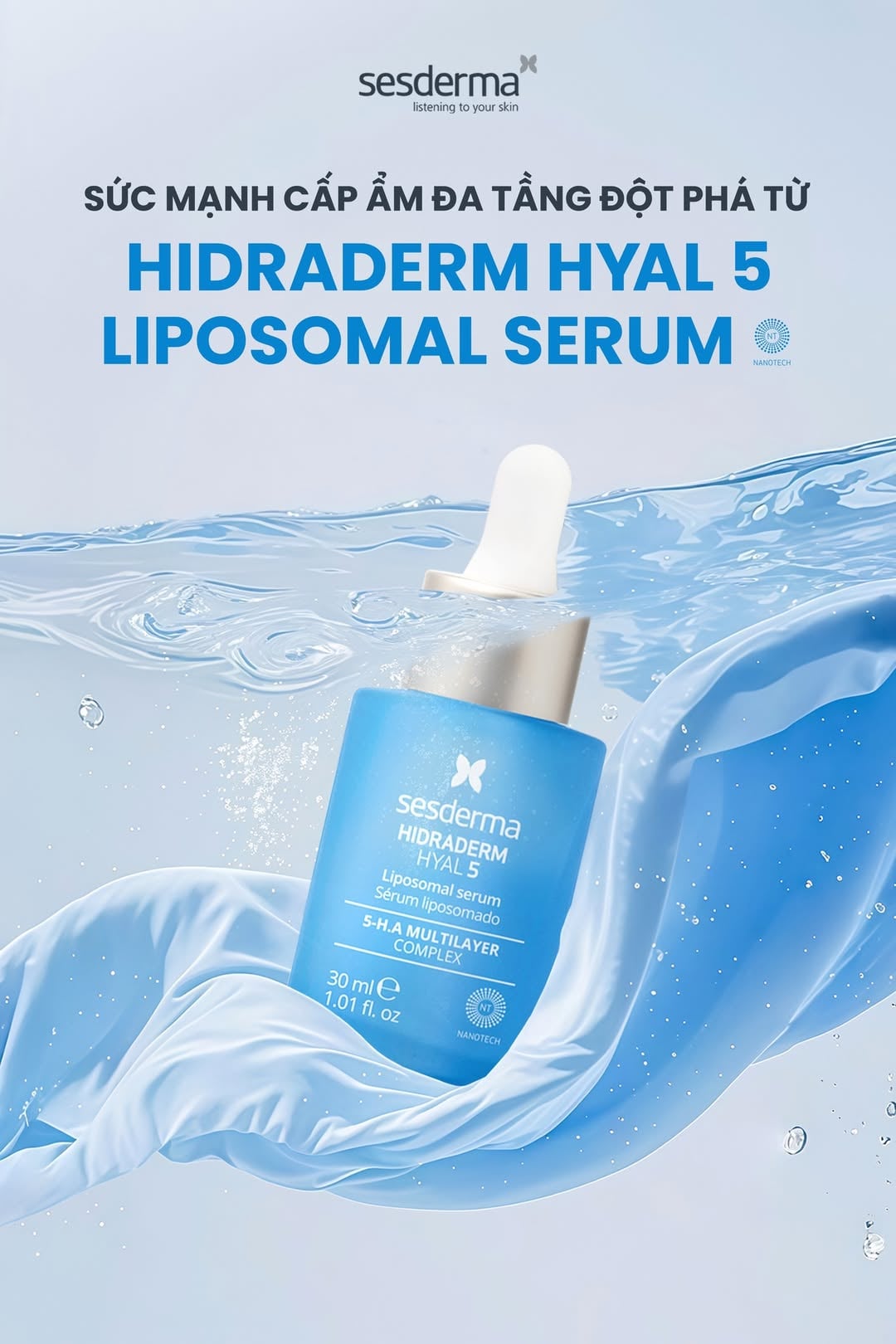 Sesderma Hidraderm Hyal 5 Liposomal Serum 30ml – Serum Phức Hợp 5 Loại HA Dưỡng Ẩm Đa Tầng