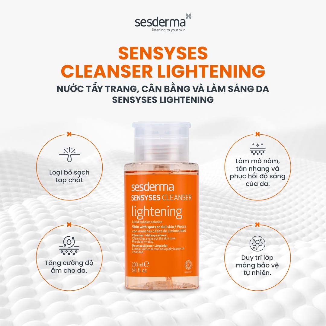 Sesderma Sensyses Cleanser Lightening - Hyaluronic - Sebum - Nước Tẩy Trang 200ml