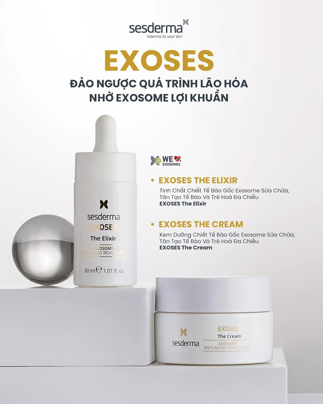 Sesderma Exoses The Cream 50ml - Kem Dưỡng Chiết Tế Bào Gốc Exosome Sửa Chữa, Tân Tạo Tế Bào Và Trẻ Hoá Đa Chiều 50ml
