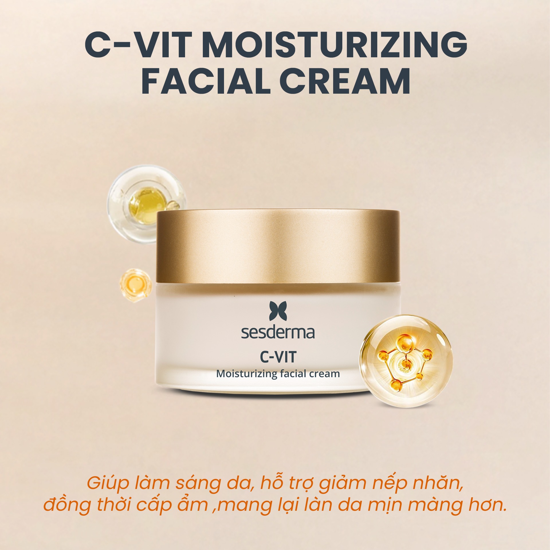 Sesderma C-VIT Moisturizing Facial Cream – Kem Dưỡng Ẩm & Làm Sáng Da Hỗ Trợ Mờ Thâm 50ml