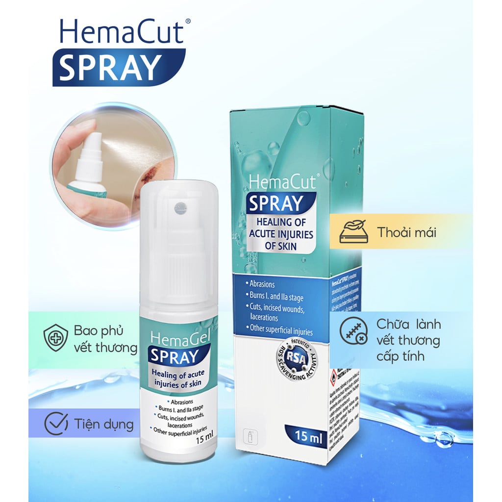 Rejuvaskin HemaCut Spray Xịt Hỗ Trợ Liền Thương & Giảm Sẹo Sau Can Thiệp 15ml