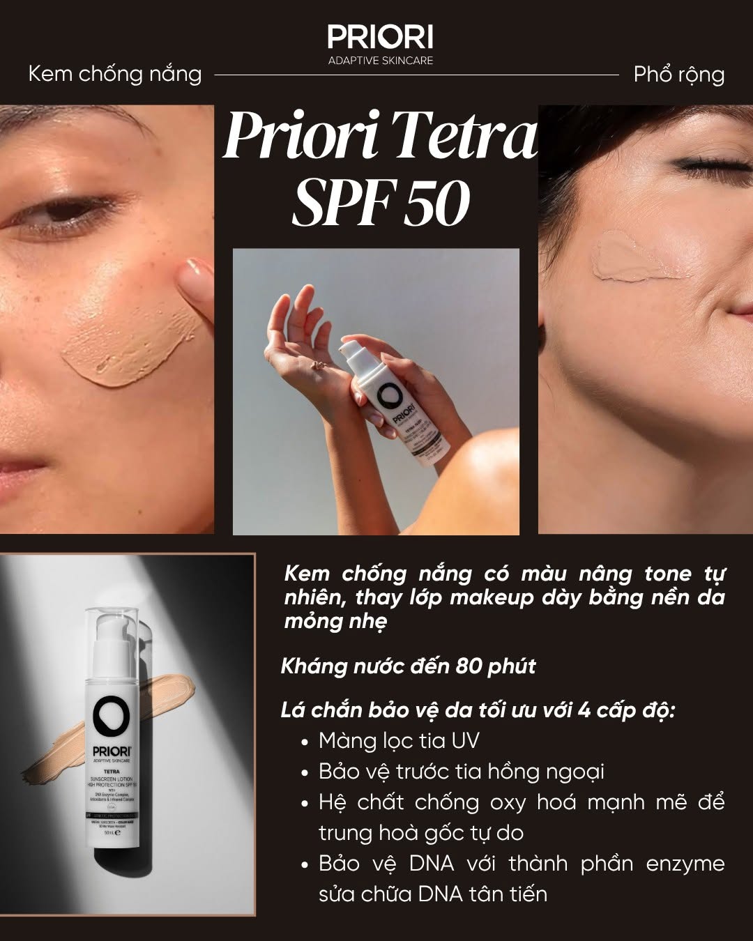 Priori Tetra Fx251 Sunscreen Lotion Broad Spectrum SPF 50 - Kem Chống Nắng Có Màu, Chống Nước 50ml