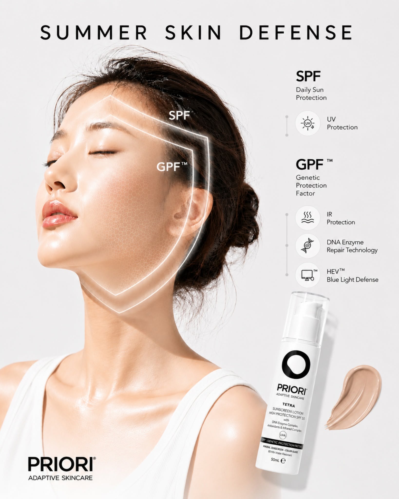 Priori Tetra Fx251 Sunscreen Lotion Broad Spectrum SPF 50 - Kem Chống Nắng Có Màu, Chống Nước 50ml