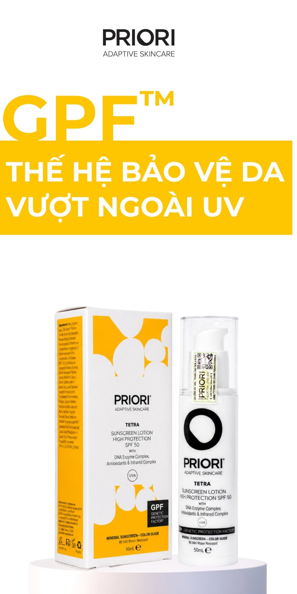 Priori Tetra Fx251 Sunscreen Lotion Broad Spectrum SPF 50 - Kem Chống Nắng Có Màu, Chống Nước 50ml
