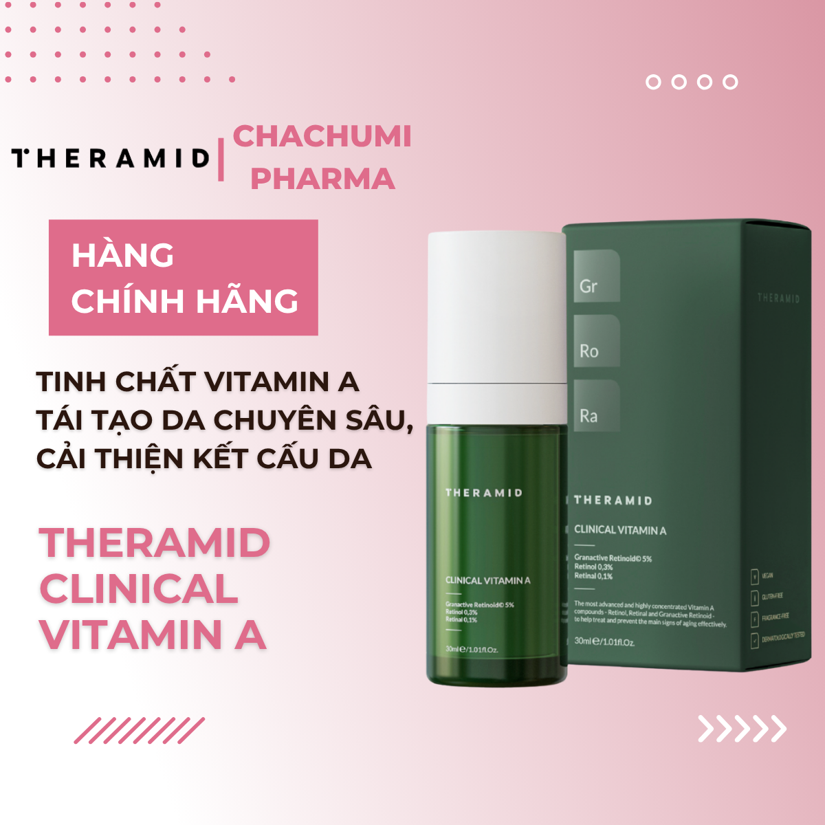 Theramid Clinical Vitamin A - Tinh Chất Vitamin A Tái Tạo Da Chuyên Sâu, Cải Thiện Kết Cấu Da 30ml