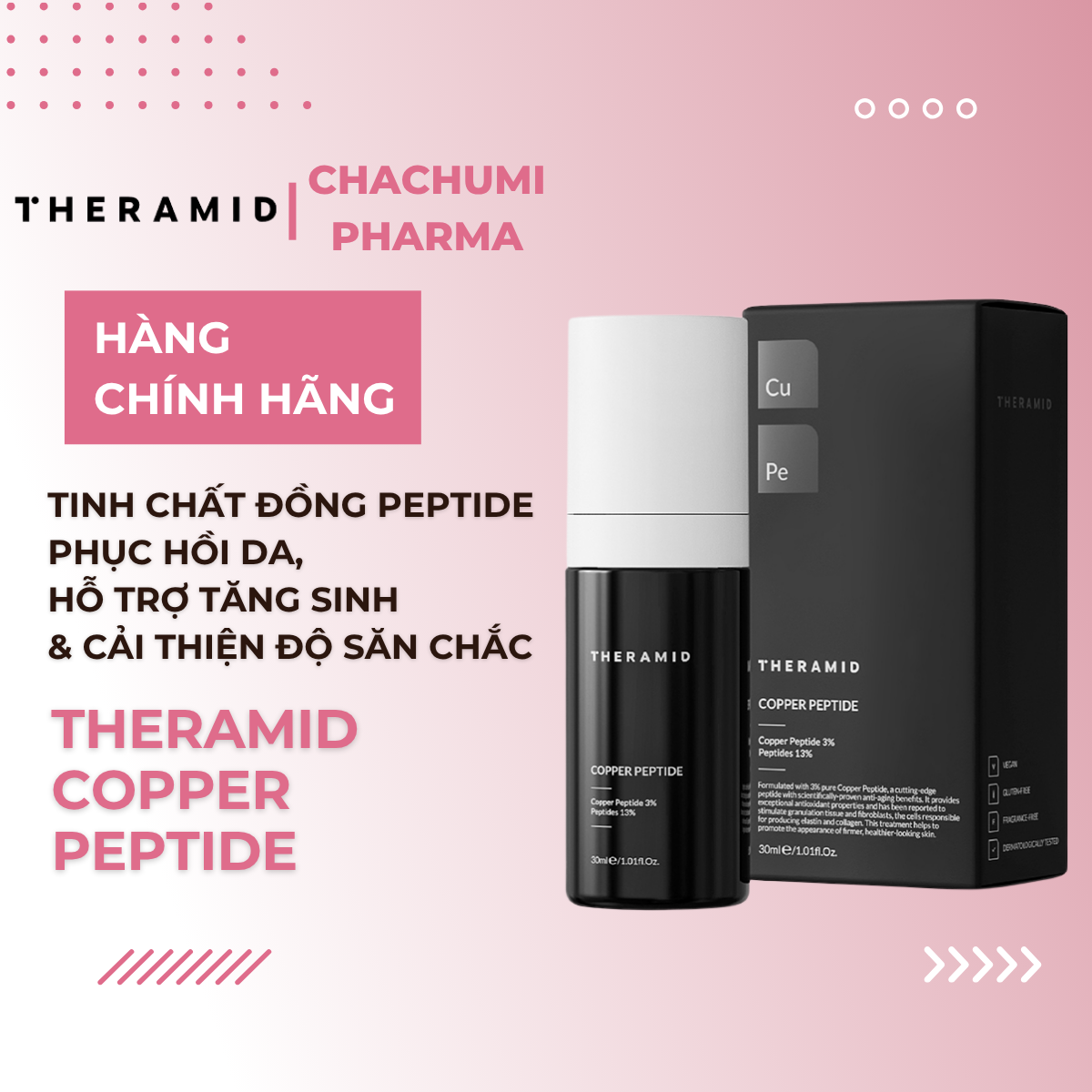 Theramid Copper Peptide - Tinh Chất Đồng Peptide Phục Hồi Da, Hỗ Trợ Tăng Sinh & Cải Thiện Độ Săn Chắc 30ml
