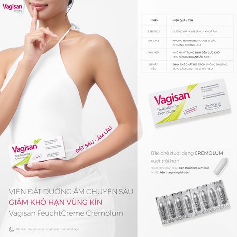 [Hộp 16 viên] Vagisan FeuchtCreme Cremolum - Viên Đặt Giúp Dưỡng Ẩm, Làm Dịu Tức Thì, Giảm Cảm Giác Khô Hạn