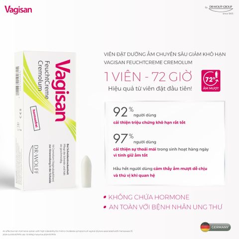 [Hộp 16 viên] Vagisan FeuchtCreme Cremolum - Viên Đặt Giúp Dưỡng Ẩm, Làm Dịu Tức Thì, Giảm Cảm Giác Khô Hạn