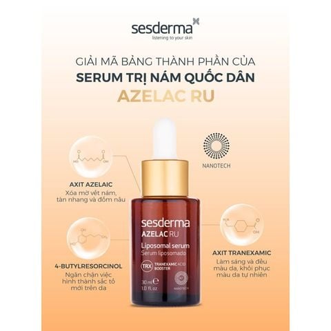 Sesderma Azelac RU Liposomal Serum 30ml – Serum Làm Sáng Da, Cải Thiện Sạm Nám & Da Không Đều Màu