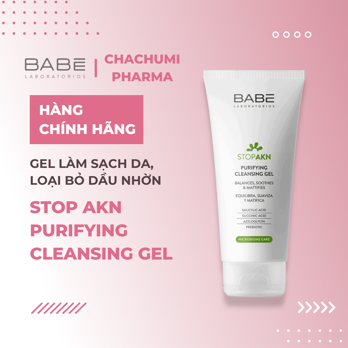 Sữa Rửa Mặt BABE Stop AKN Purifying Cleansing Gel Cho Da Dầu Mụn