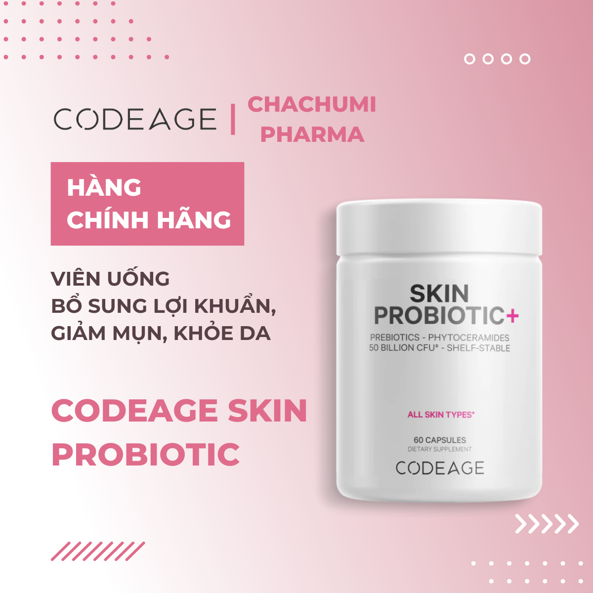 Codeage Skin Probiotic - Viên Uống Bổ Sung Lợi Khuẩn, Giảm Mụn & Khỏe Da 60 viên