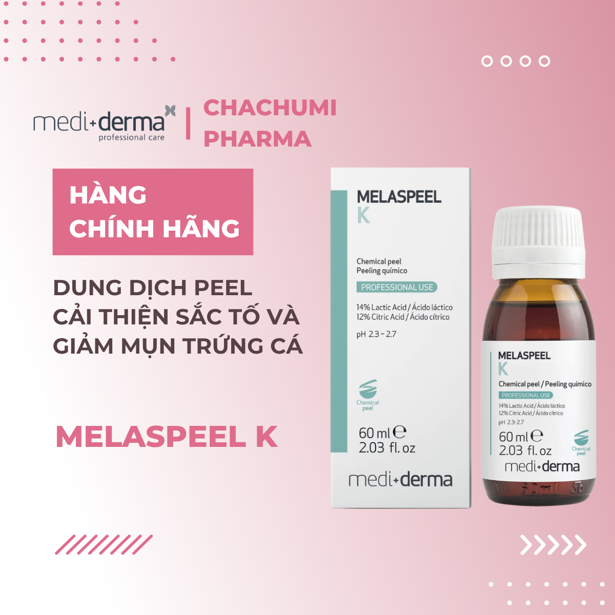 Mediderma Melaspeel K - Dung Dịch Peel Cải Thiện Sắc Tố Và Giảm Mụn Trứng Cá 60ml