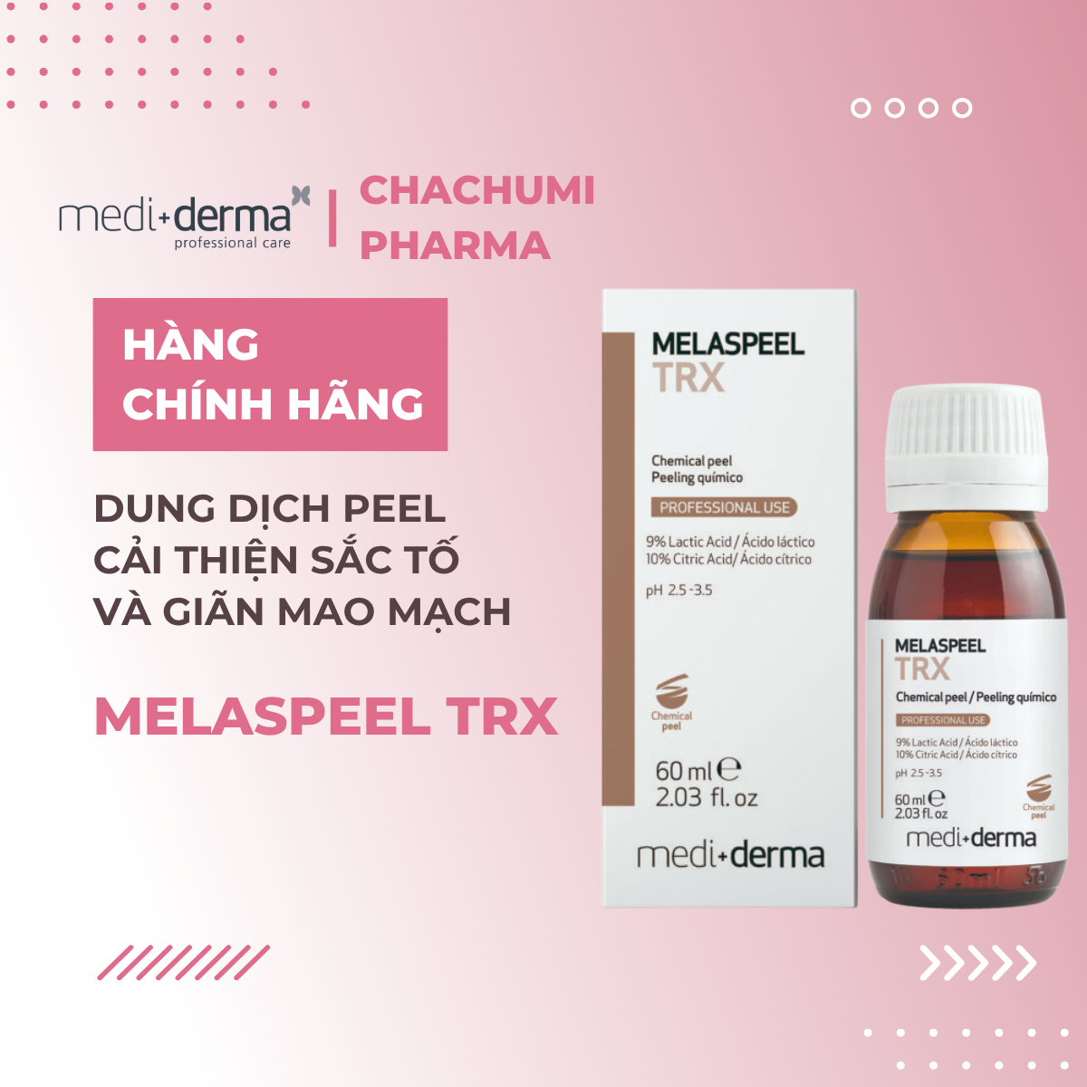 Mediderma Melaspeel TRX - Dung Dịch Peel Cải Thiện Sắc Tố Và Giãn Mao Mạch 60ml