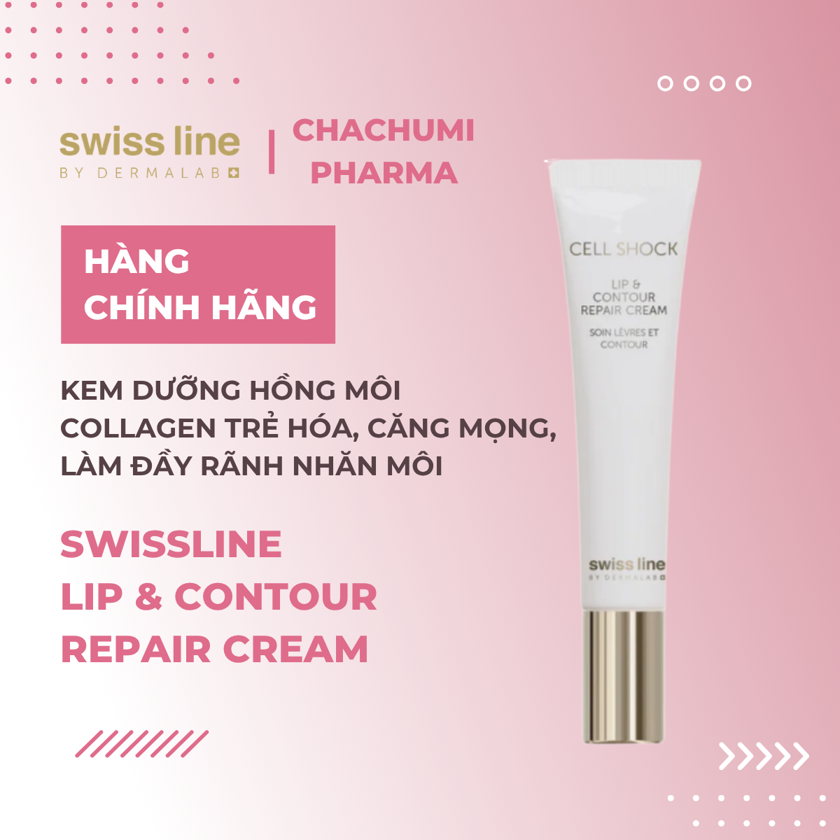 Swissline Cell Shock Lip & Contour Repair Cream -  Kem Dưỡng Hồng Môi Collagen Trẻ Hóa, Căng Mọng, Làm Đầy Rãnh Nhăn Môi 15ml