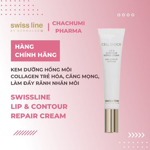 Swissline Cell Shock Lip & Contour Repair Cream -  Kem Dưỡng Hồng Môi Collagen Trẻ Hóa, Căng Mọng, Làm Đầy Rãnh Nhăn Môi 15ml
