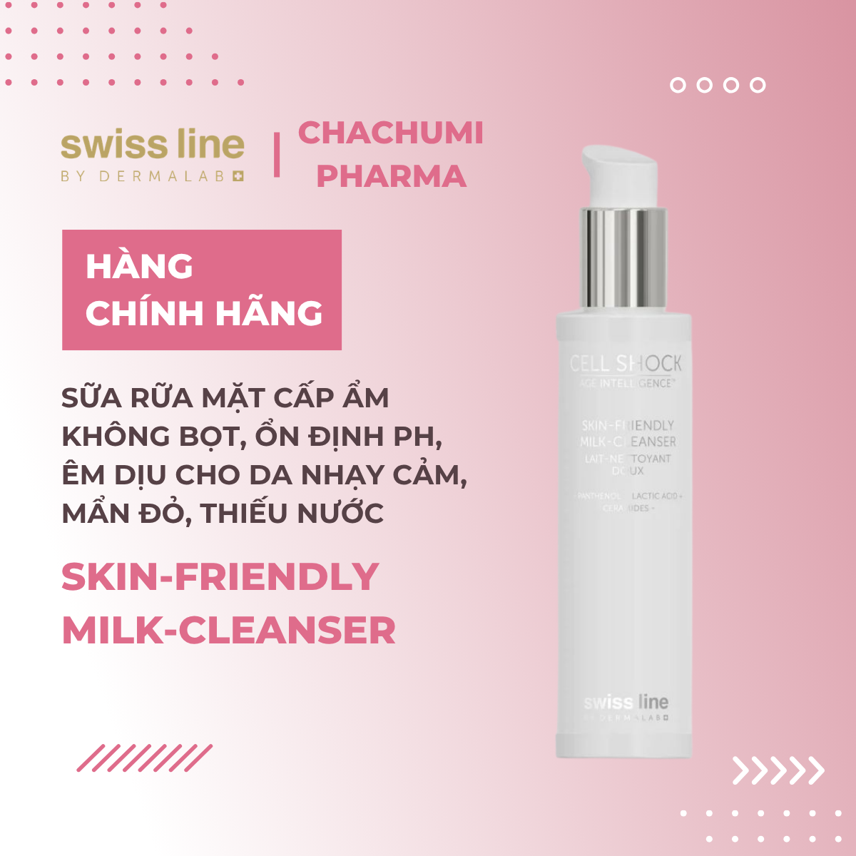 Swissline Cell Shock Age Intelligence Skin-Friendly Milk-Cleanser - Sữa Rữa Mặt Cấp Ẩm Không Bọt, Ổn Định PH, Êm Dịu Cho Da Nhạy Cảm, Mẩn Đỏ, Thiếu Nước  150ml