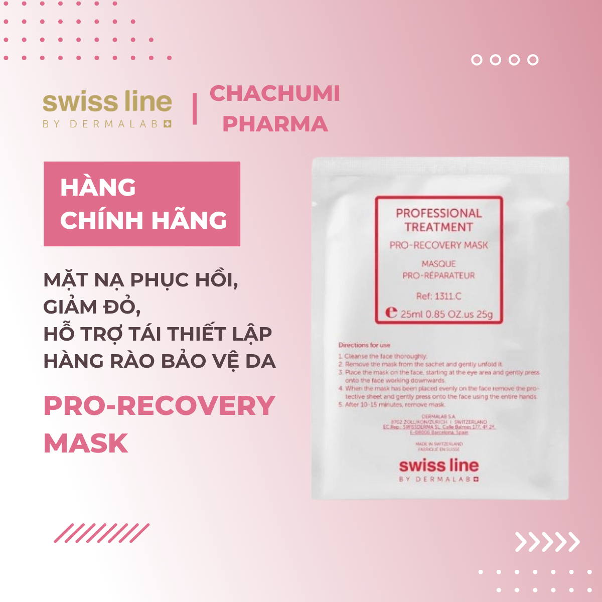 Swissline Professional Treatment Pro-Recovery Mask -  Mặt Nạ Phục Hồi, Cấp Ẩm Chuyên Sâu, Kháng Viêm, Giảm Đỏ, Tái Thiết Lập Hàng Rào Bảo Vệ Da