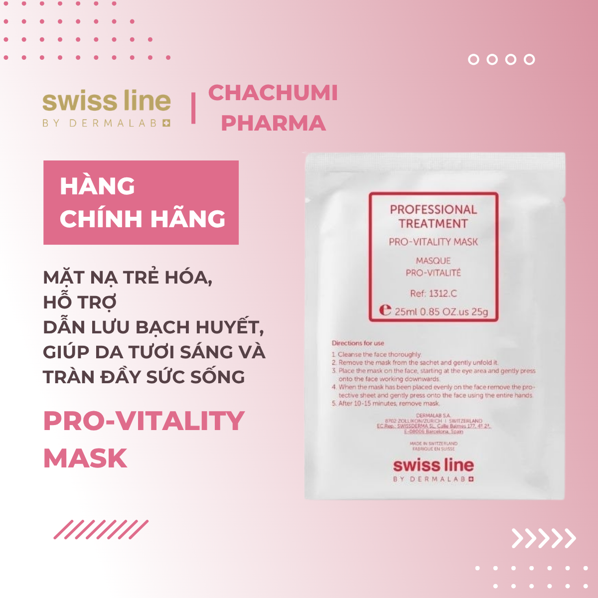 Swissline Pro-Vitality Mask - Mặt Nạ Trẻ Hóa, Thức Tỉnh Năng Lượng, Kích Thích Dẫn Lưu Hệ Bạch Huyết, Hồi Sinh Sức Sống Cho Làn Da