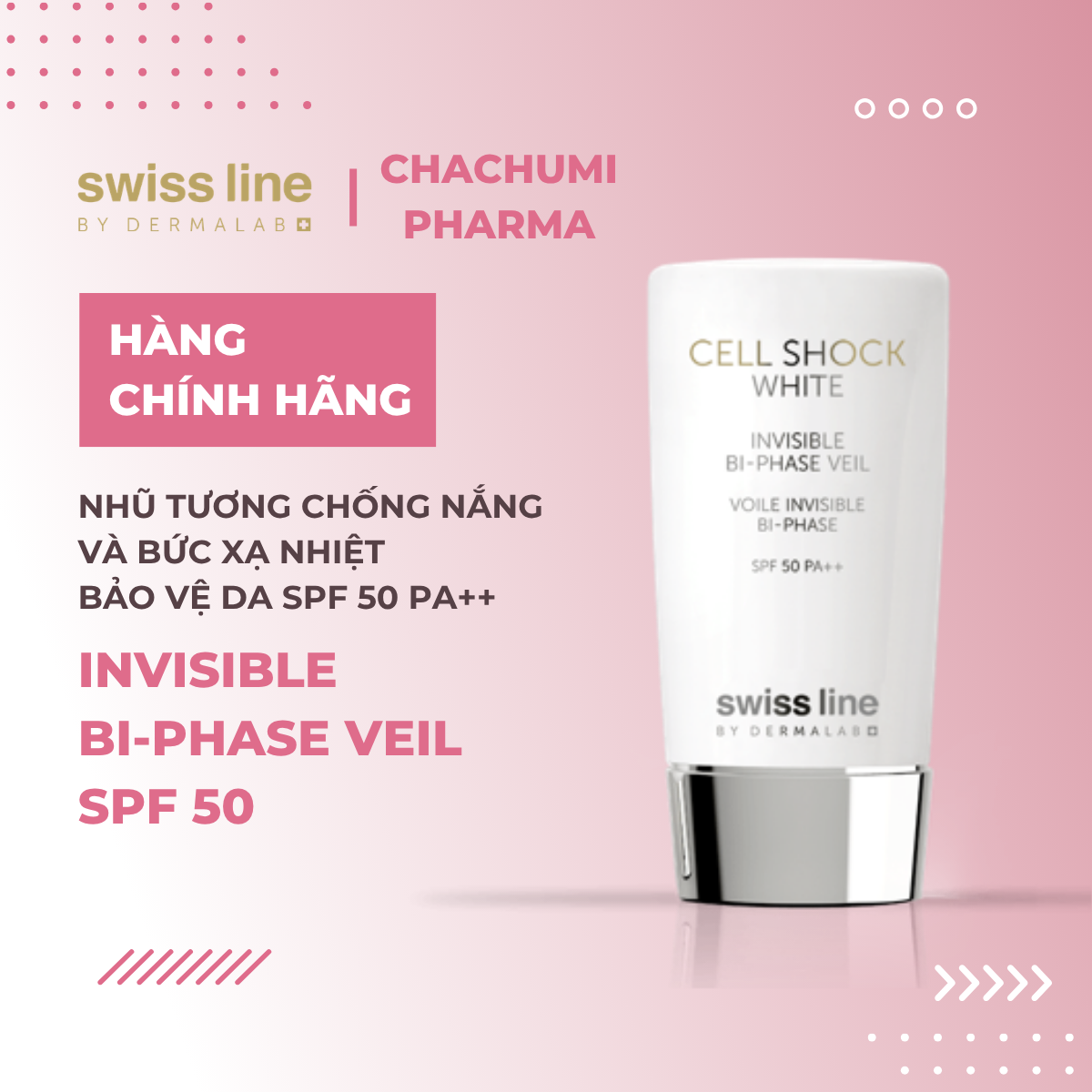 Swissline Cell Shock White Invisible Bi-Phase Veil SPF 50 - Nhũ Tương Chống Nắng Và Bức Xạ Nhiệt Bảo Vệ Da SPF 50 PA++