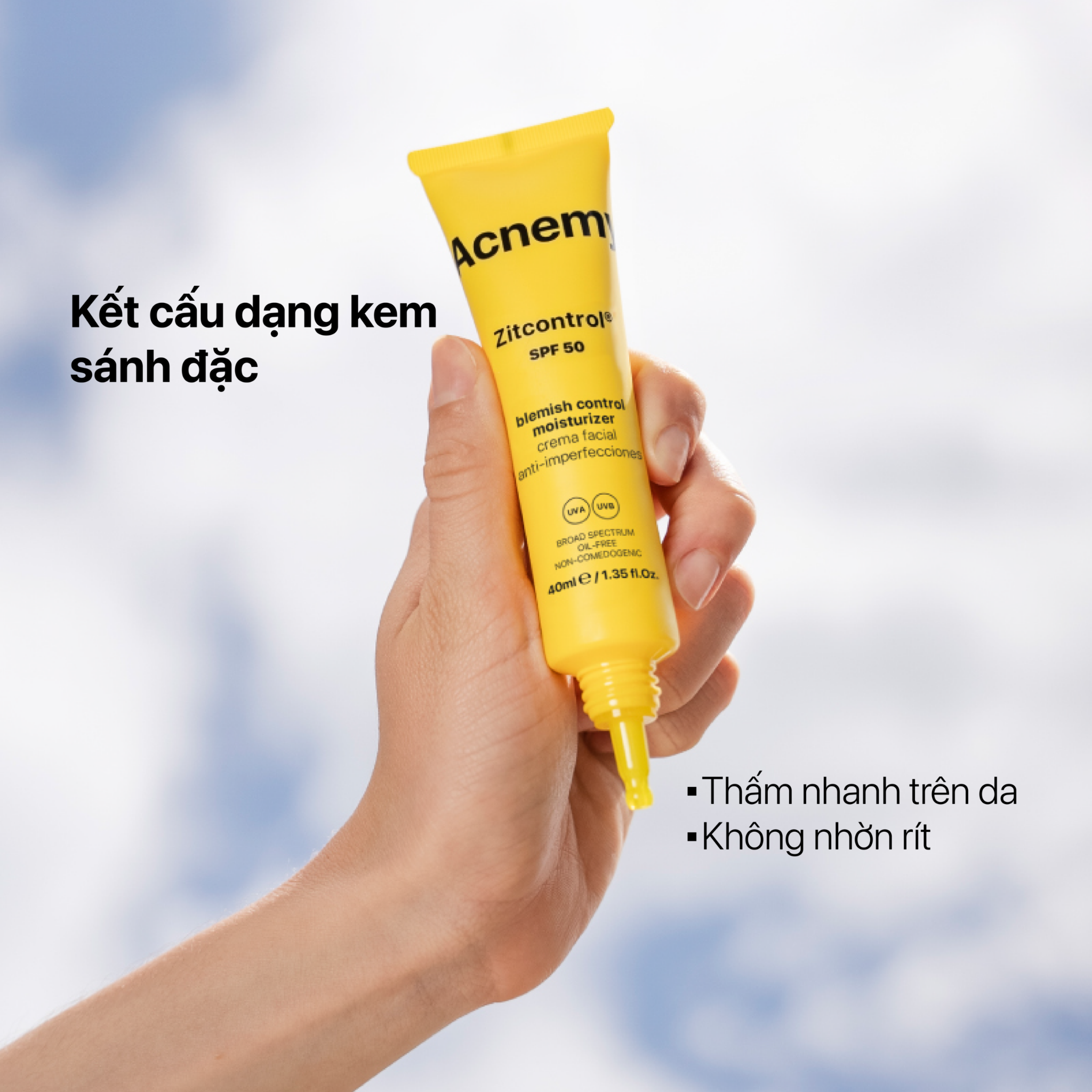 Acnemy Zitcontrol SPF50 Kem Dưỡng Bảo Vệ Da Khỏi Tia UV Dành Cho Da Mụn 40ml