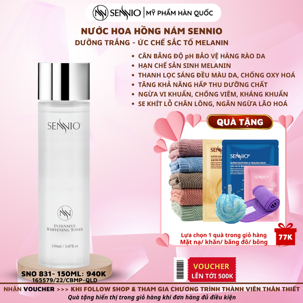  Nước hoa hồng dưỡng trắng và ức chế sắc tố, Cân Bằng pH - Sennio Intensive Whitening Toner - SNO 831 