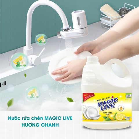  Nước rửa chén bát hương chanh sả Magic Live diệt 99% vi khuẩn, các mùi khó chịu 