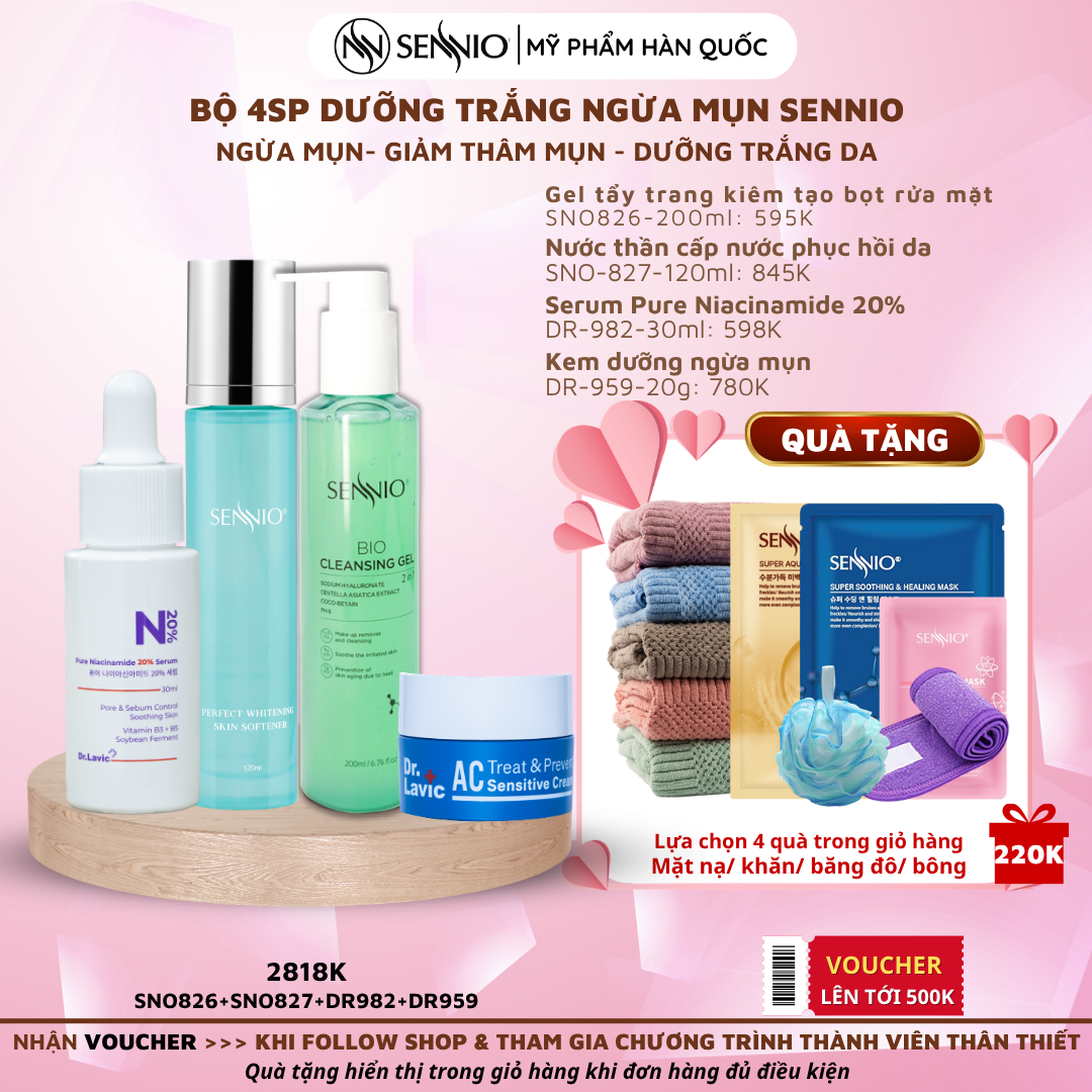  Bộ 4 sản phẩm ngừa mụn kiểm soát dầu sử dụng tại nhà ban đêm 