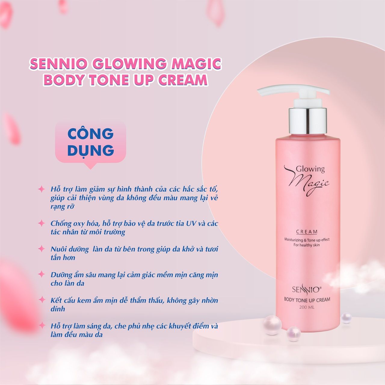  Kem body Sennio Glowing Magic Body Tone Up Cream dưỡng trắng da toàn thân 200ml SNO 502 