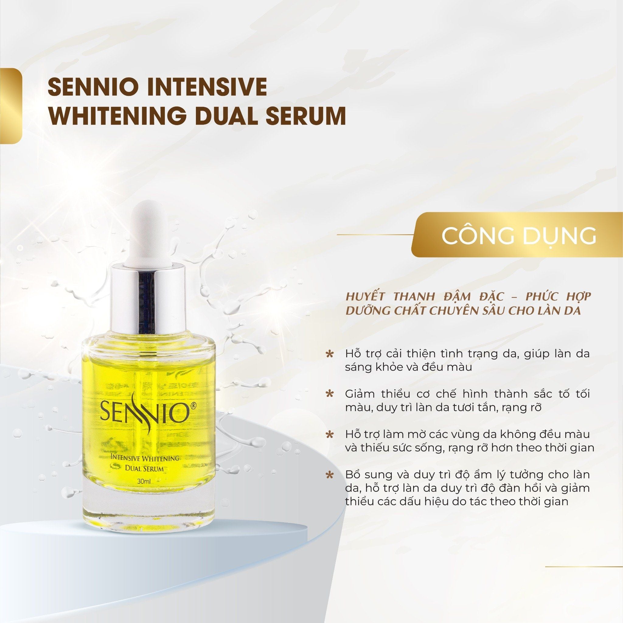  Huyết Thanh (Serum) Dưỡng Trắng Da SENNIO Mờ Nám Sạm Thâm Mụn, Sáng Đều Màu Da, Ngừa Melanin chống lão hoá SNO809 50ml 