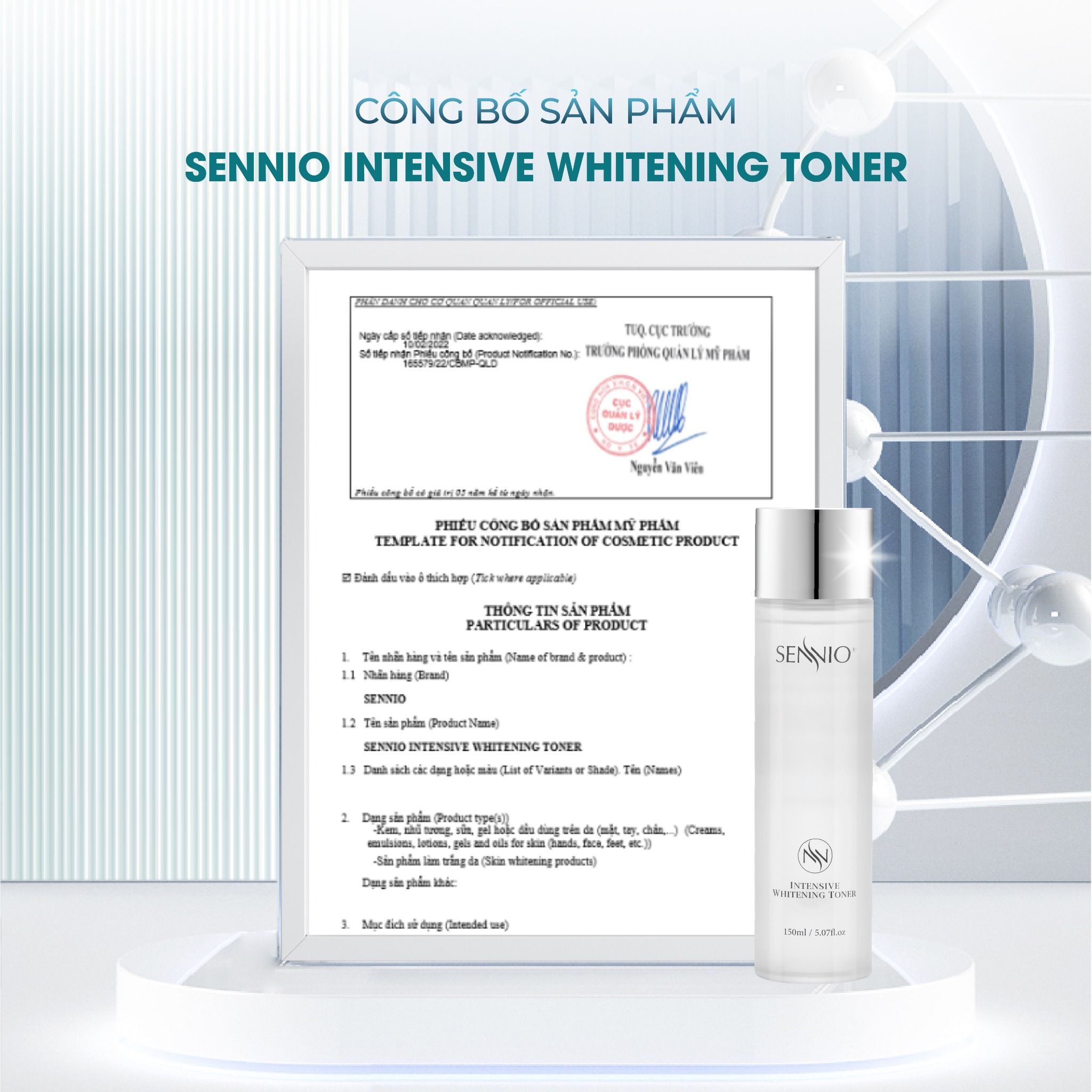  Nước hoa hồng dưỡng trắng và ức chế sắc tố, Cân Bằng pH - Sennio Intensive Whitening Toner - SNO 831 