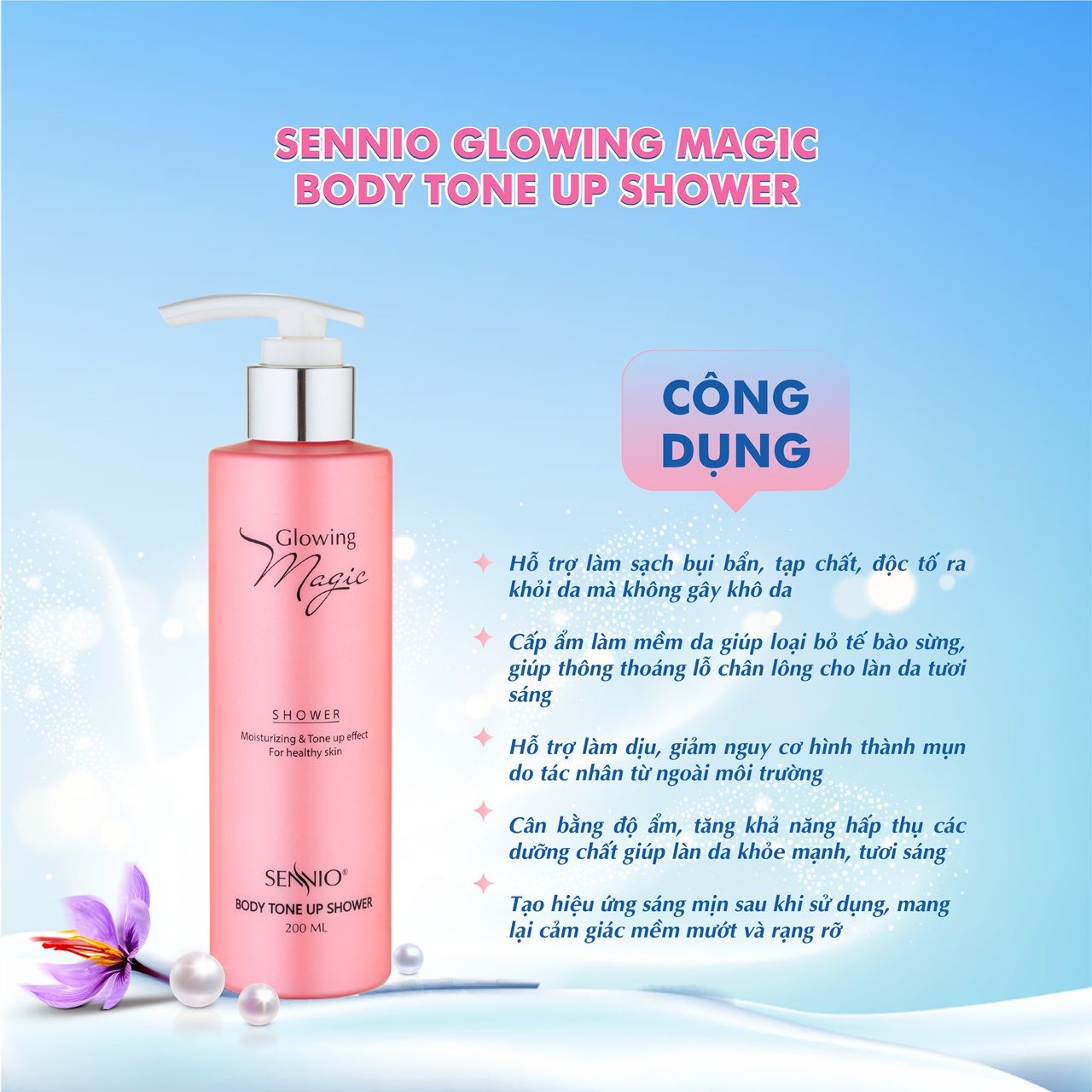  Tinh chất ủ trắng da toàn thân Sennio Glowing Magic Shower SNO501/200ml 