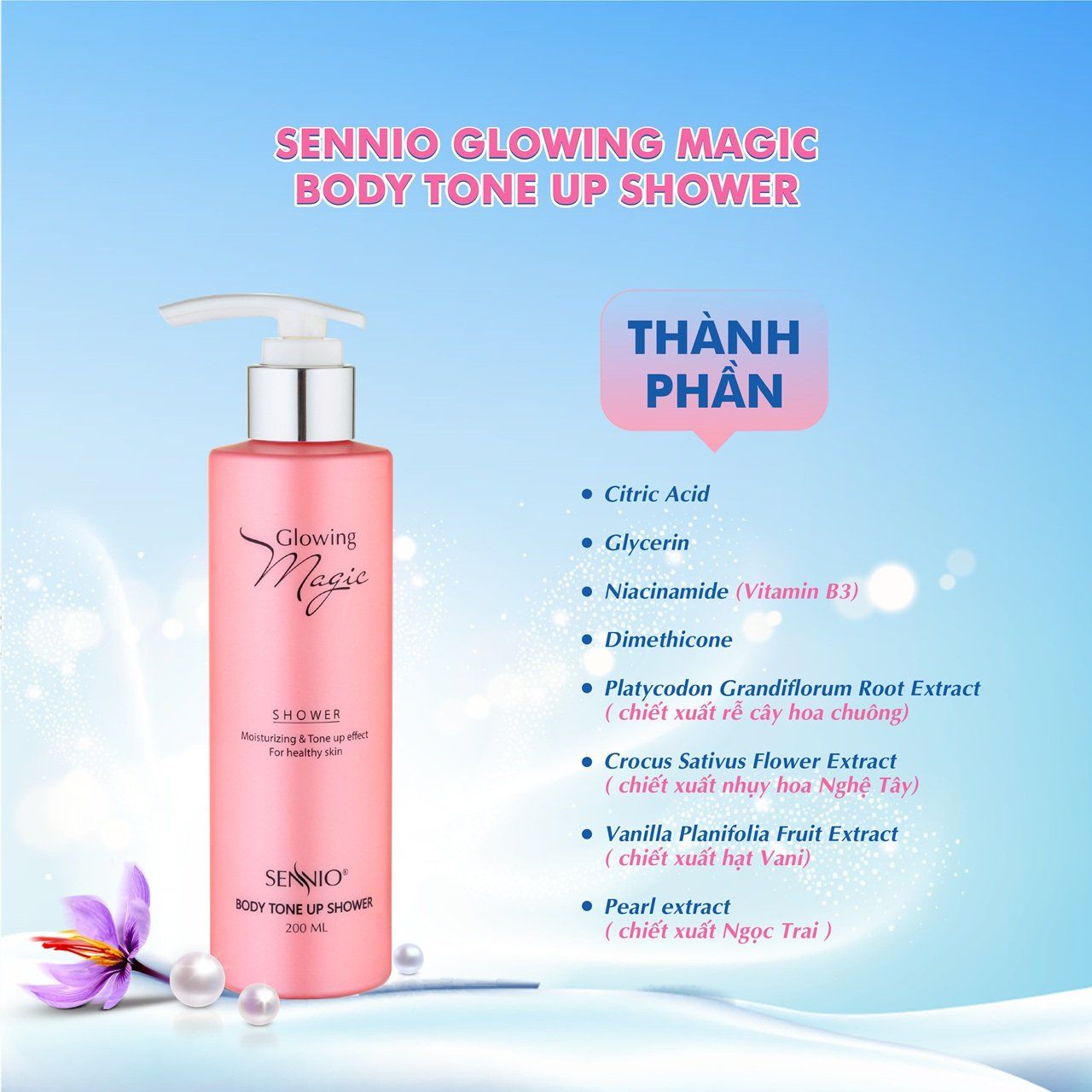  Tinh chất ủ trắng da toàn thân Sennio Glowing Magic Shower SNO501/200ml 