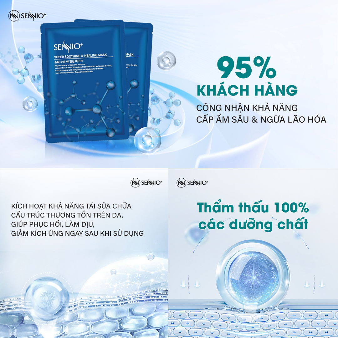  Mặt nạ chỉ tơ tằm dưỡng trắng da từ sâu bên trong, ức chế hình thành các hắc tố melanin SENNIO - Sennio Supper smoothing & Healing Mask - SENNIO SNO 842 