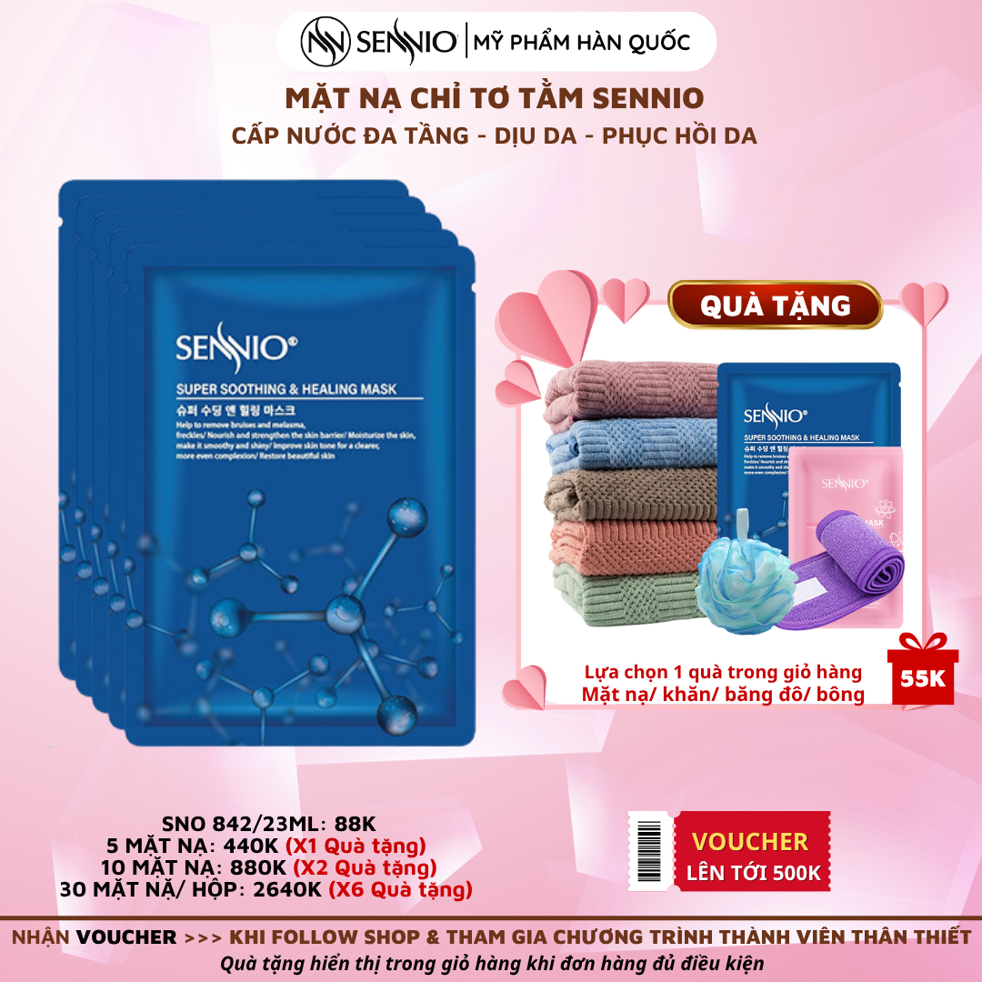  Mặt nạ chỉ tơ tằm dưỡng trắng da từ sâu bên trong, ức chế hình thành các hắc tố melanin SENNIO - Sennio Supper smoothing & Healing Mask - SENNIO SNO 842 